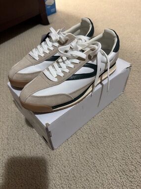 Tretorn Retro Low-Top Sneakers — White, Beige & Dark Green